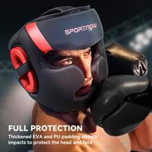 SPORTNOW Boxing Headguard, Boxing Headgear Helmet With Adjustable Strap For Full Face Protection For Kickboxing Sparring Martial Arts Karate Taekwondo - Red - View 3