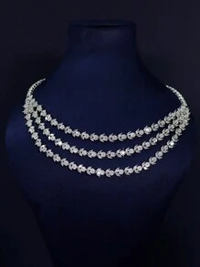 Set de 5 bijuterii de mireasă în stil regal de lux, include colier, brățară, cercei, inel, lucrat manual cu design de ciucuri cu frunze stratificate și zirconiu cubic, potrivit pentru purtare zilnică și nuntă, cadou de aniversare a nunții (ambalaj în cutie cadou) inclus