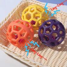 宠物玩具狗空心球铃铛玩具 TPR 塑料橡胶互动零食清洁牙齿磨牙狗玩具，适用于中小型犬 - 彩色 - 查看 2