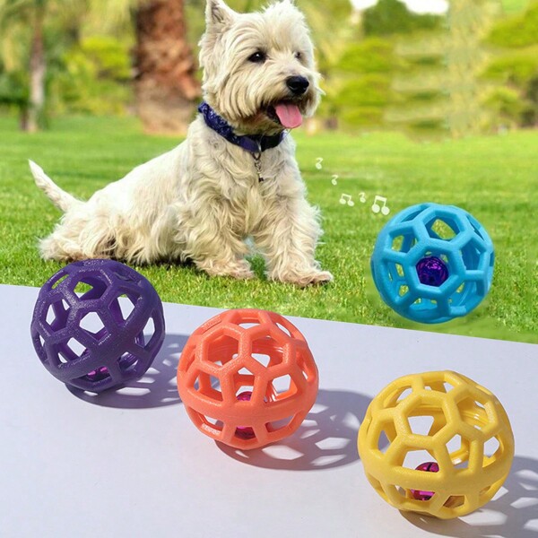 Pet Toys Dog Hollow Ball Bell Toy TPR Plastic Rubber Interactive Treat Cleaning Teeth Molar Dog Toy, For Medium Small Breeds