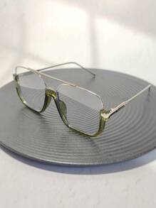 1pc Retro Design Selfie Dual-Beam Shaped Metal Thick Oversize Eyeglasses, Multi-Color, Metal Hinge, Classic Vintage 3D Style, Fashionable Non-Prescription Glasses