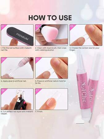 500支装专业美甲胶水，适用于亚克力和贴片式美甲——速干持久，2克/0.07盎司管装