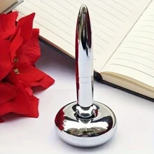 2 件/套男士磁悬浮圆珠笔套装 - 符合人体工程学的金属桌面玩具，带按扣盖的塑料支架，椭圆形，中号笔尖，杆状结构，适用于办公和学校用品，非常适合圣诞节、学校季节和派对礼物 - 銀色 - 查看 10