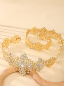 1pc Dignified & Elegant Hollow Out Rhinestone Decorated Metal Waist Belt, Vintage Palace Style, Suitable For Brides, Wedding, Party, Festival Occasions - Waist Chain - View 8