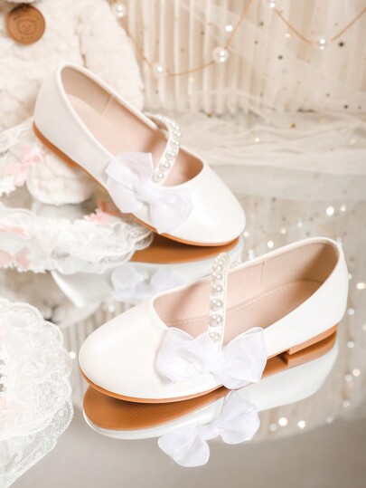 Children's Flat Comfortable Pearl Lace Butterfly Solid Color Princess Shoes