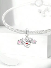 1 PC 925 Sterling Silver Family Heart Charm Bead Fit For Women Bracelets Bangles DIY Jewelry Making And Daily Outfit Matching Jewelry Decoration For Girls Valentines