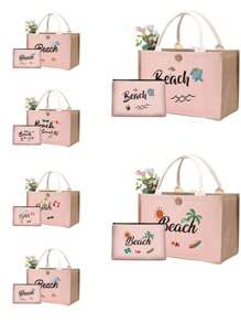 2pcs Portable Multifunctional Tote Bags, Large Capacity Shopping Handbag Travel Beach Bags, For Portable Casual Storage Handbag - Multicolor - View 1