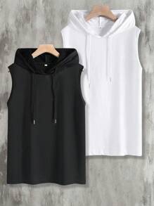 Lonblece 2 Pcs/Set Sleeveless Hoodie T-Shirts, Brand Hooded Tank Top, Sports Style - Multicolor - View 2