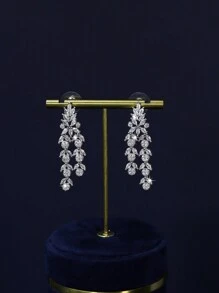 Set de 5 bijuterii de mireasă în stil regal de lux, include colier, brățară, cercei, inel, lucrat manual cu design de ciucuri cu frunze stratificate și zirconiu cubic, potrivit pentru purtare zilnică și nuntă, cadou de aniversare a nunții (ambalaj în cutie cadou) inclus