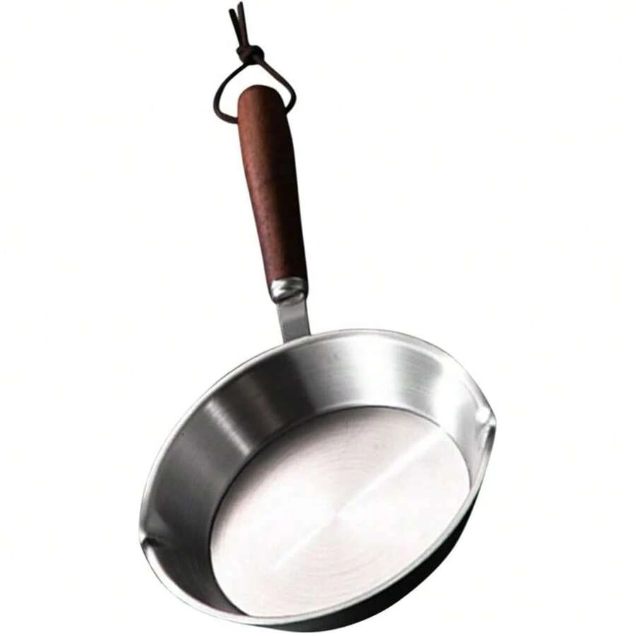 Mini padella, padella per uova in acciaio inossidabile, padella per frittata con manico in legno resistente al calore, padella portatile per piani cottura a induzione, a gas e in ceramica - 12 cm - Visualizzare 1