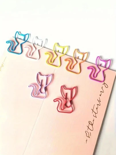 5pcs/10pcs New Cute Cat, Purple Flower, Gold Crown, Green Christmas Tree Shaped Paper Clips, Creative Bookmarks & Binder Clips For Reading & Office Use,School Supplies,Back To School