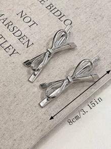 2pcs Women Y2K Style Elegant Sweet Gentle Fairy High-Quality Silver Bow Hairclips, Suitable For Ladies & Girls Daily, Commute, Holiday, Gift, Alligator Hair Clips Hair Accessories Valentines Claw Clips Hair Claws Hair Barrettes, School Stuff, College