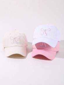 1/3 件时尚蝴蝶结刺绣女士 Y2K 棒球帽，适合春秋旅行海边派对可调节防晒休闲棒球帽