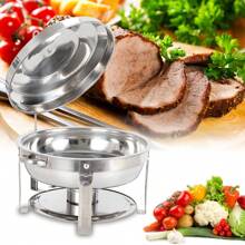 7.5L Stainless Steel Round Chafing Dish Buffet Chafer Food Warmer Container +Lid - Silver - View 5