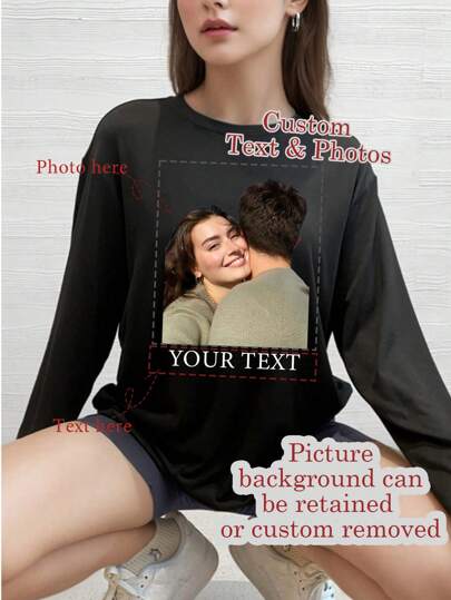 هدايا شخصية مخصصة، تي شيرتات نسائية مخصصة، أضف نصك وصورك الخاصة (نمط شارة/شعار الشركة/صورة عائلية/سيلفي/حيوان أليف/صورة زوجية)، خلفية مخصومة بنقرة واحدة (يمكن الاحتفاظ بها أيضًا)، صمم تي شيرت مطبوع شخصي كهدية لصديقاتك، قمصان المواعدة للأزواج، إلخ. أسود ربيعي