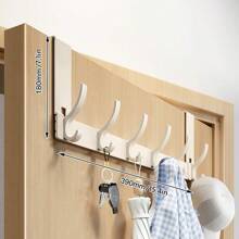 6/7 Hooks Aluminum Alloy Over The Door Hanger, Wall Mounted Coat Rack, No Drilling Required, For Hanging Clothes, Hats And Towels To Maximize Space Utilization - Multicolor - View 12