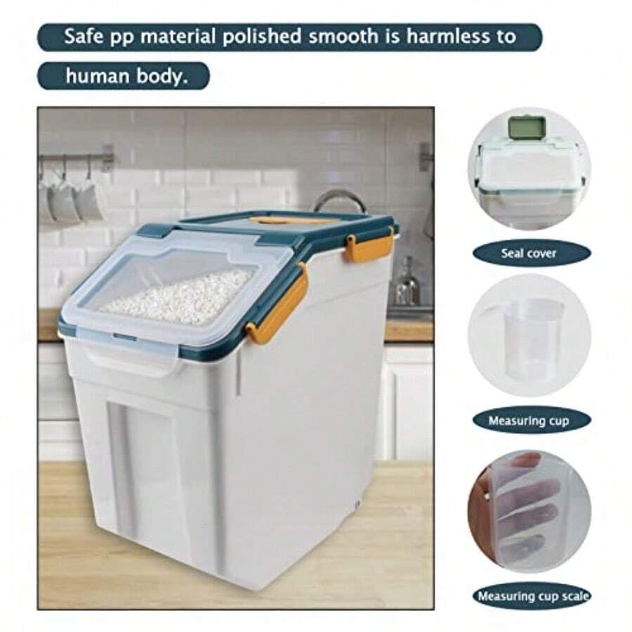 Set Of 2 25KG Airtight Flour Storage Containers Rice Food Storage Buckets Y Food Dispenser Large