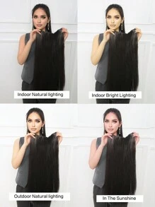 Postizo de cabello sintético JENNIFER de 24 pulgadas de largo, recto, marrón y negro, extensiones para mujeres, peluca de cabello liso sintético para uso diario y de fiesta - Marrón oscuro - Ver 5