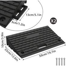 YARDIN 2 rampas de acera, rampa de umbral de puerta de goma, rampa de acera para automóvil, motocicleta, umbral de puerta de rampa para vehículo de silla de ruedas para bordillos de 10 cm de alto, negro - 53x32x10 cm