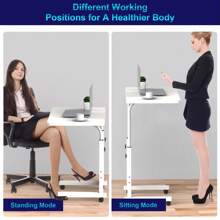 Table Roulant de Lit Canapé pour Ordinateur Portable Hauteur Réglable Table d'appoint Support d'ordinateur Table avec 4 Roulettes Verrouillables, Érable Blanc/Noir