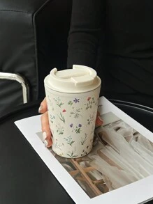 1pc Fresh Floral 350ml-450ml (11.8oz-15.2oz) Double Wall Stainless Steel Insulated Cup, Tumbler, Car Cup, Coffee Cup, Tea Cup, Flat Bottom Cup, Water Bottle, Suitable For Office, Home, Outdoor, Car, Great Gift For Holiday, Birthday, Valentine's Day, Back To School Back To School - White - View 15