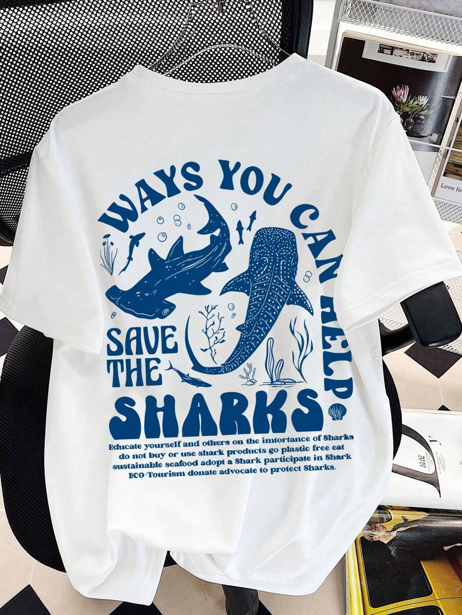 少女海洋生物印花图案 T 恤，适合女孩短袖 T 恤，少女夏季上衣圆领衬衫，适合上学、度假和购物服装 - 白色 - 查看 1