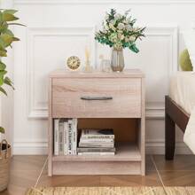 Modern Nightstand Bedside Table With Drawer Open Storage Shelf For Small Spaces Light Gray/Oak&White/Natural&White/Natural/White/Dark Gray - 自然的 - 查看 3