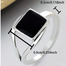 925 Sterling Silver Unique Black Square Design Ring, Suitable For Women And Men, For Holiday, Hip-Hop Party, And Daily Wear