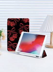 1 个红色波尔卡圆点樱桃蝴蝶结图案扁平保护壳，兼容 iPad 10.2 英寸、iPad Pro 11 2021/2020/10th Gen、iPad Mini 4/5/6、Galaxy Tab A8 10.5 英寸 2022、Matepad 10.4/Tab，带铅笔槽，防摔，平板电脑支架保护壳 - 彩色 - 查看 2