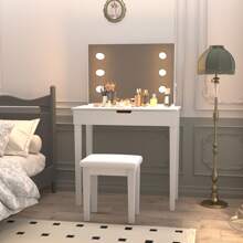Sweiko Sweiko Coiffeuse avec miroir, tabouret de maquillage, coiffeuse avec 6 ampoules, blanc