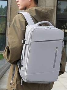 1 Pc Fashionable Multifunction Travel Backpack With Luggage Strap Design. Portable Minimalist Work Bag With Multi Compartments.Personality School Bag With USB Charging Port.Business Casual Weekender Bag With Shoes Compartment.Practical Student Laptop Bag With Laptop Compartment.Solid Color Sports Backpack With Handle - Grey - View 11