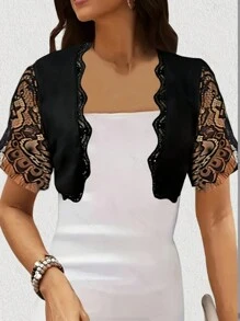 夏季针织轻薄罩衫，无袖罩衫披肩短款上衣，女士 - 黑色 - 查看 1