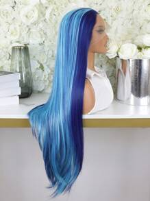 13X4 Lace Frontal Synthetic Straight Wigs Transparent Highlight Grey Ombre Color Women Cosplay Daily Prepluck Baby Hair Hairline