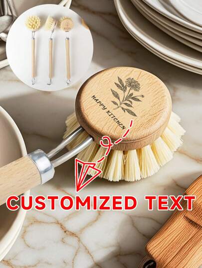 Escova de prato de madeira personalizável, escova de cozinha, escova vegetariana, fácil de usar, adequada para limpar utensílios de cozinha, lavar pratos, panelas e frigideiras, pode ser um presente personalizado para esposa, membros da família