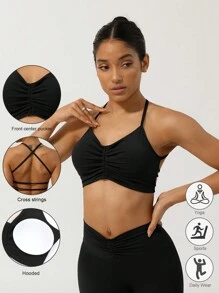 Sodalemon 健身跑步美背加垫户外交叉背部休闲健身运动胸罩 - 黑色 - 查看 1