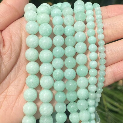 سلسلة من الأمازونيت الطبيعي والمرصعة بالياقوت، خرز دائري فضفاض للمجوهرات وصنع الأساور اليدوية، 4/6/8/10/12مم