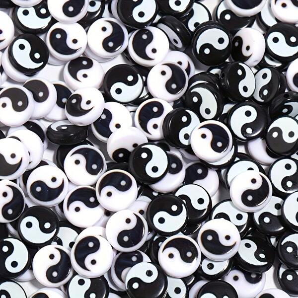50pcs 7mm/25pcs 11mm Black & White Acrylic Yin Yang Pattern Spacer Beads, For Decoration, DIY Bracelets, Necklaces, Earrings Accessories