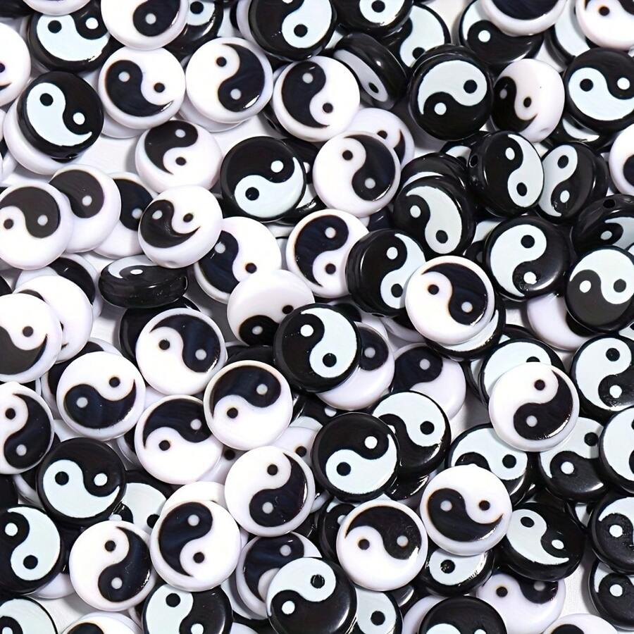 50pcs 7mm/25pcs 11mm Black & White Acrylic Yin Yang Pattern Spacer Beads, For Decoration, DIY Bracelets, Necklaces, Earrings Accessories