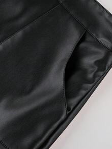 Giolshon Women's Four Seasons Spring, Fall And Summer Black PU Bustier Skirt Imitation Leather Elegant Short Skirt - Black - View 7