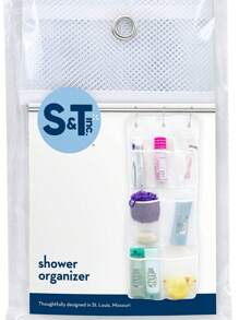 Organizador de ducha, organizador de baño o ducha con malla de secado rápido, 7 bolsillos para guardar champú, jabón, esponja vegetal y artículos esenciales para cruceros, 17 x 22 pulgadas, color blanco, 1 paquete