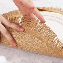 1 pezzo Sottopiatto rotondo intrecciato, tovaglietta in carta con nappe, sottopiatto antiscivolo fatto a mano resistente al calore, tappetino per tazze da tè, decorazione per tavolo da pranzo - Multicolore - Visualizzare 1