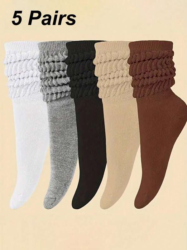 5 Pairs Of Autumn And Winter Women's Thick Warm Calf Socks, Suitable For All Seasons, Long Tube Pile Socks