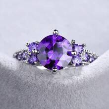 Elegant Luxury 925 Sterling Silver Purple Synthetic Zirconia Ring, Bridal Engagement Wedding Anniversary Gift, Birthstone Ring For Women - Purple - View 2