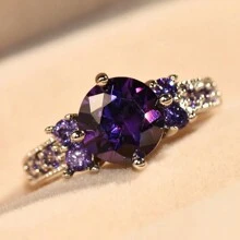 Elegant Luxury 925 Sterling Silver Purple Synthetic Zirconia Ring, Bridal Engagement Wedding Anniversary Gift, Birthstone Ring For Women - Purple - View 4
