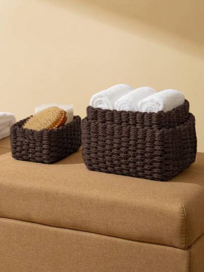 1 Set/3pcs Handwoven Organizer Basket, Made Of Paper Rope, Home Organization And Storage, Suitable For Living Room, Bedroom, Cabinet, Office, Home Decor, Farmhouse Decor (Small+Medium+Large), Shelf Basket, & Valentine's Day Gift, Decor Storage Basket