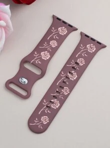 Pulseira compatível com flor de rosa esculpida de 1 peça, 41 mm, 40 mm, 44 mm, 45 mm, 42 mm, 38 mm, 49 mm e 46 mm para mulheres, pulseira floral fofa, pulseira esportiva de silicone macio compatível com Series SE 10, 9, 8, 7, 6, 5, 4, 3, 2, 1 Ultra, pulseira elegante com elemento rosa