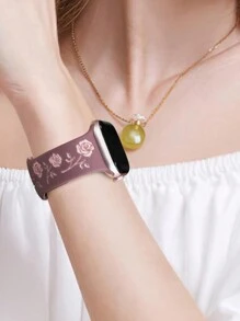 Pulseira compatível com flor de rosa esculpida de 1 peça, 41 mm, 40 mm, 44 mm, 45 mm, 42 mm, 38 mm, 49 mm e 46 mm para mulheres, pulseira floral fofa, pulseira esportiva de silicone macio compatível com Series SE 10, 9, 8, 7, 6, 5, 4, 3, 2, 1 Ultra, pulseira elegante com elemento rosa