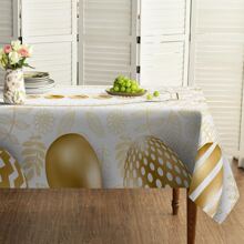 1pc Happy Easter Tablecloth,Golden Easter Egg Design Table Cover,Rectangular Polyester Tablecloth,For Picnic Or Holiday Party Decor,Easter Decoration,Easter Gifts - Multicolor - View 13