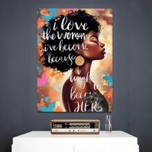 1 Pc Quotes Wall Art Framed Motivational Quotes Wall Art, Art Wall Art African American Woman Art For Living Room Bedroom - Black - View 2