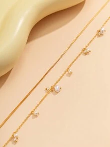 1pc Vintage Asymmetrical Pearl Tassel Sexy Waist Chain Belly Button Ring, Women Casual Beach Resort Party Body Jewelry